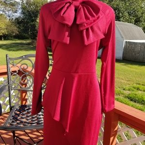 Bow tie neck stretchy peplum dress